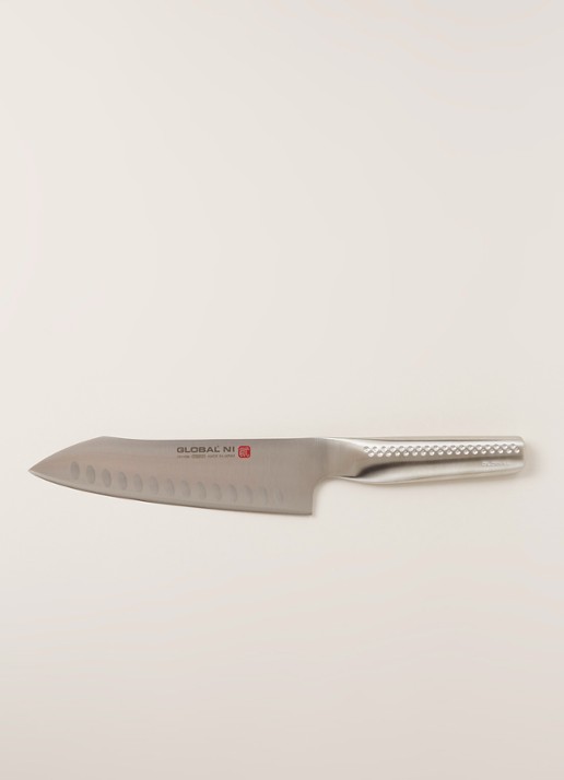 Global GN-006 groente-/hakmes met kuiltjes 18 cm - voorkant 3 zilver