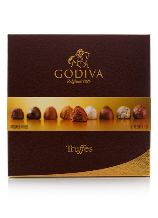 Godiva 16 chocolade truffels in geschenkverpakking - voorkant bruin