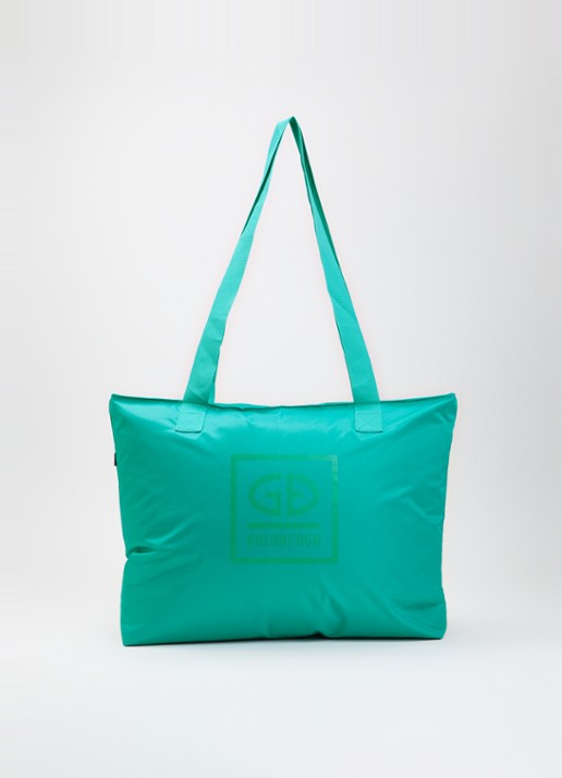 Goldbergh Famous shopper met logo - voorkant turquoise