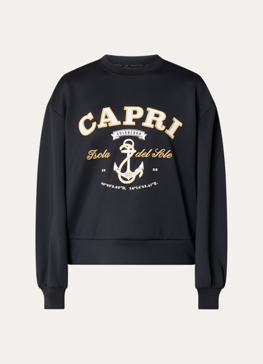 Goldbergh Fico sweater met borduring en knoopdetail - voorkant 3 zwart