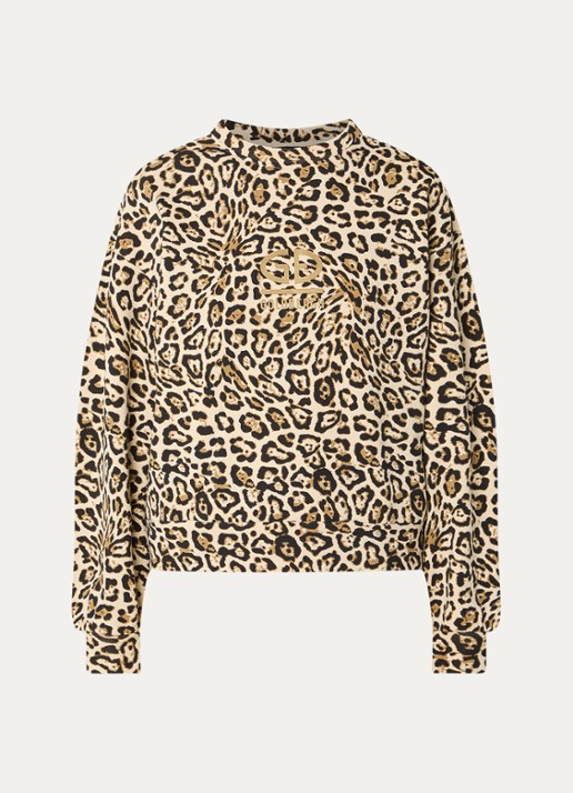 Goldbergh Kiarah sweater met panterprint en logo - voorkant beige