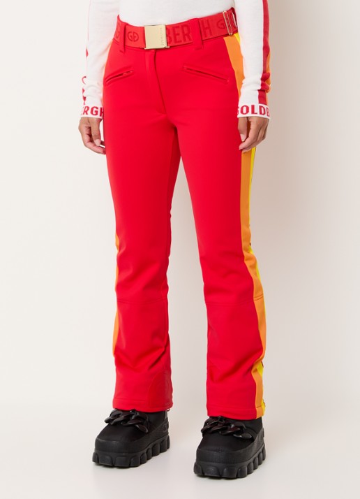 Goldbergh Roccia high waist flared fit skibroek met ceintuur - detail rood