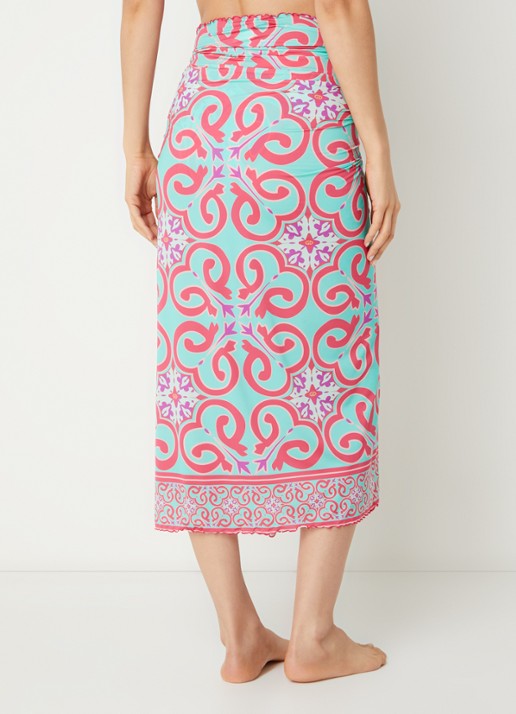 Goldbergh Starlis pareo wikkelrok met print - achterkant turquoise