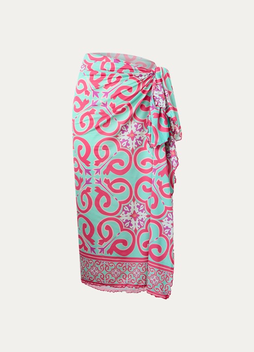 Goldbergh Starlis pareo wikkelrok met print - voorkant 2 turquoise