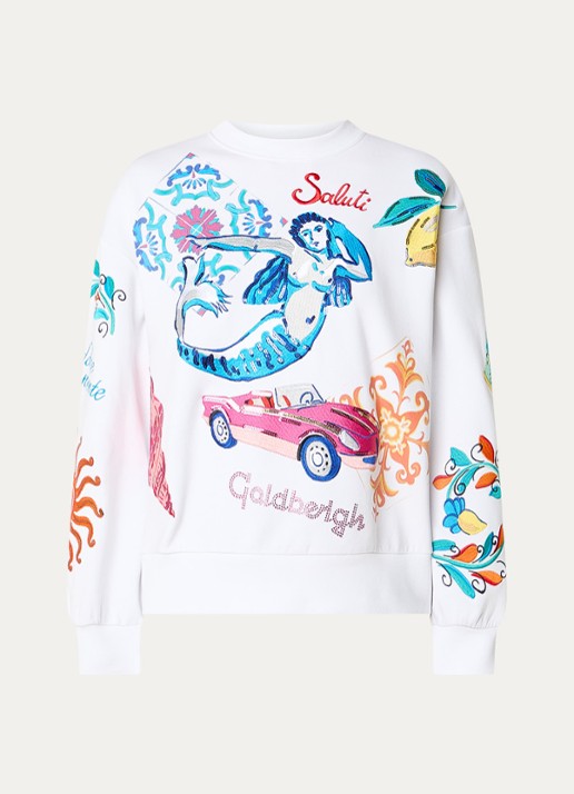Goldbergh Sweater met front- en backprint - voorkant wit