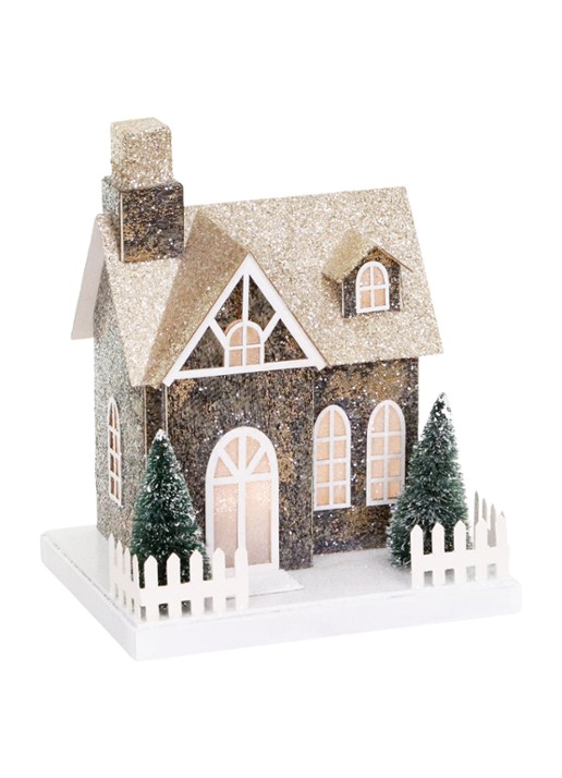 Goodwill Huisje kerstornament met LED verlichting 12,5 cm