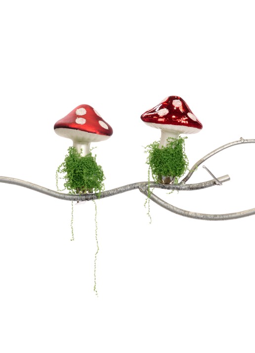 Goodwill Paddenstoel kerstornament met clip 9,5 cm set van 2 - voorkant rood