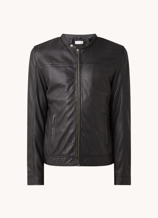 Goosecraft Bikerjack van schapenleer met ritszakken - voorkant 2 zwart