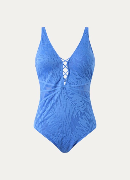 Gottex Voorgevormd badpak met borduring en vulling - voorkant blauw