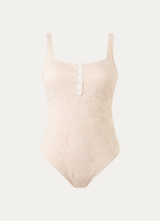 Gottex Voorgevormd badpak met borduring - voorkant 4 creme