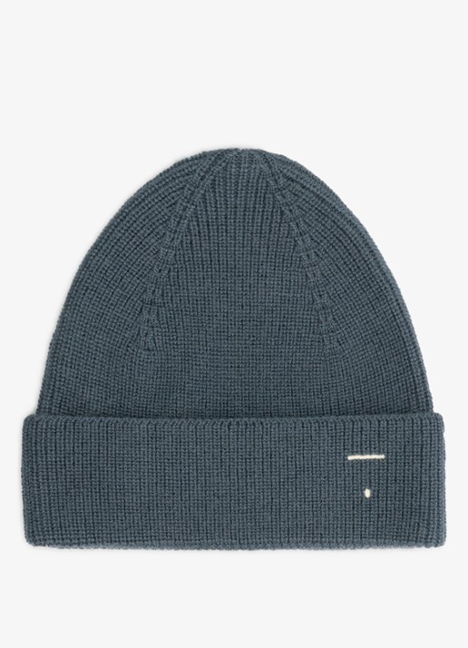 Gray Label Fijngebreide babymuts van merino wol - voorkant blauwgrijs