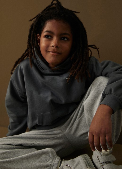 Gray Label Hoodie van katoen - voorkant 3 blauwgrijs