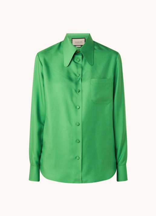 Gucci Blouse van zijde met borstzak - voorkant groen