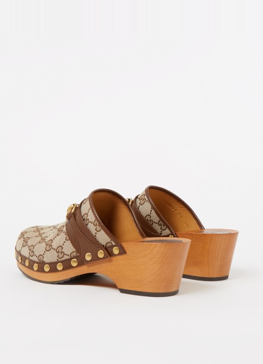Gucci Clog muiltje van canvas met leren details - detail 2 bruin