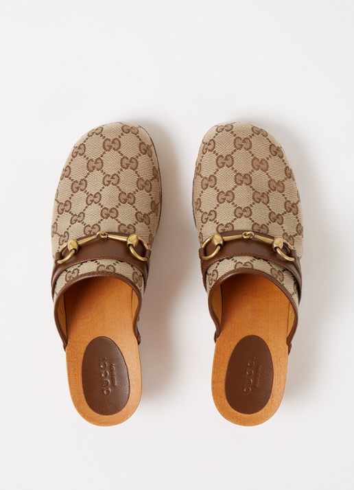 Gucci Clog muiltje van canvas met leren details - detail 3 bruin