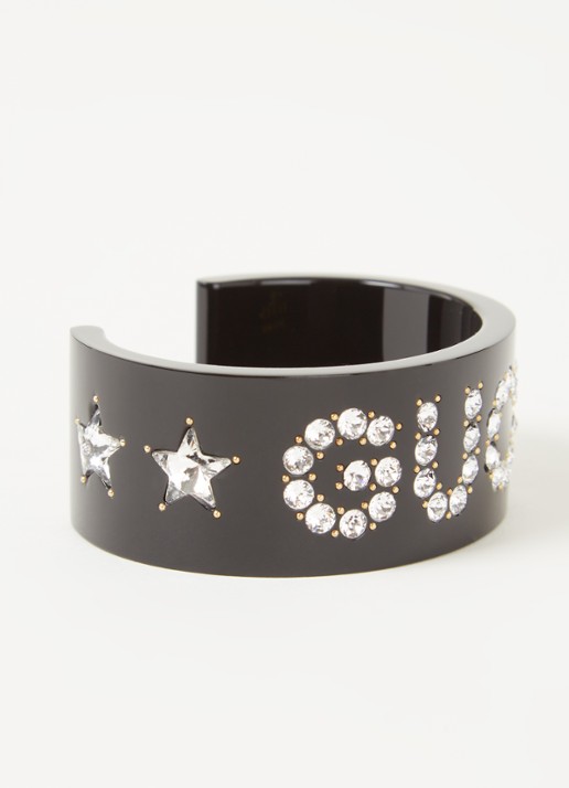 Gucci Crystal Cuff bangle met kristal - detail 2 zwart