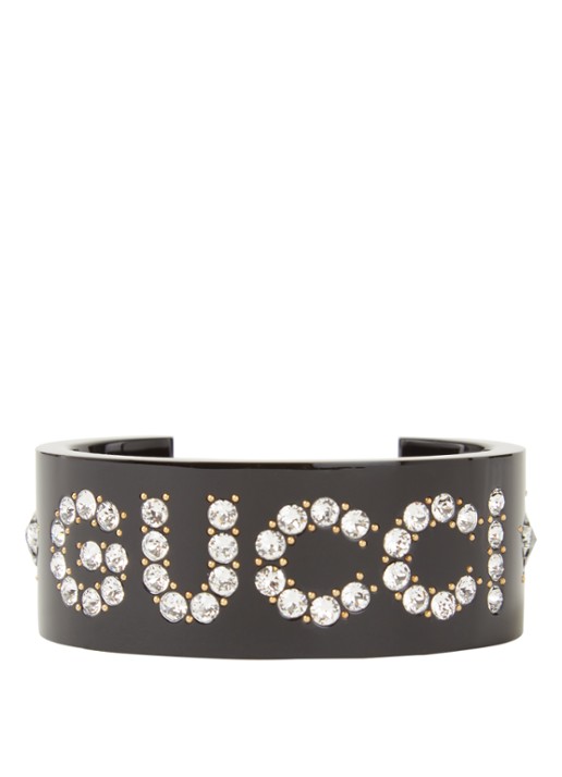 Gucci Crystal Cuff bangle met kristal - voorkant zwart