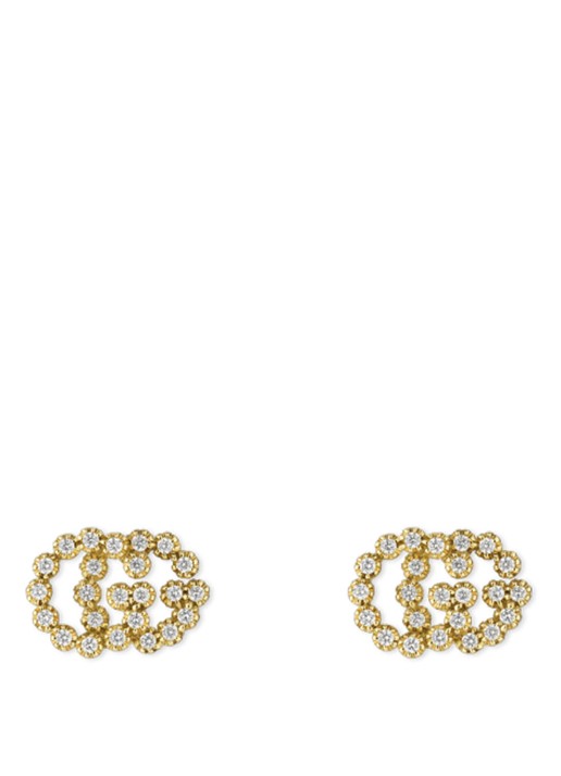 Gucci GG Running oorknopjes met diamanten - voorkant geelgoud