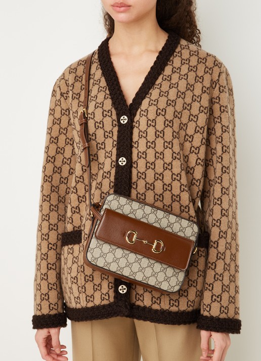 Gucci Horsebit 1955 Small camerabag met leren details - voorkant 3 bruin
