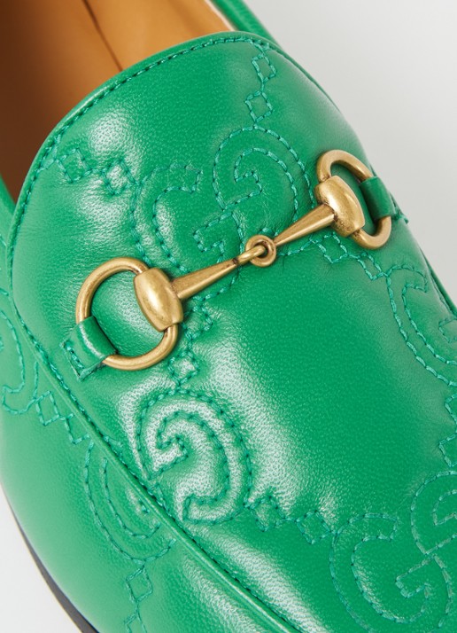Gucci Jordaan loafer van leer met logo - detail 6 flessengroen