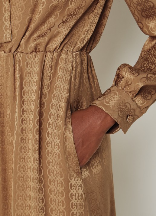 Gucci Maxi jurk van zijde met steekzakken en strikdetail - detail 4 camel