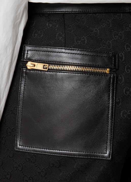 Gucci Mid waist slim fit korte broek met logoprint en details van lamsleer  - detail 5 zwart