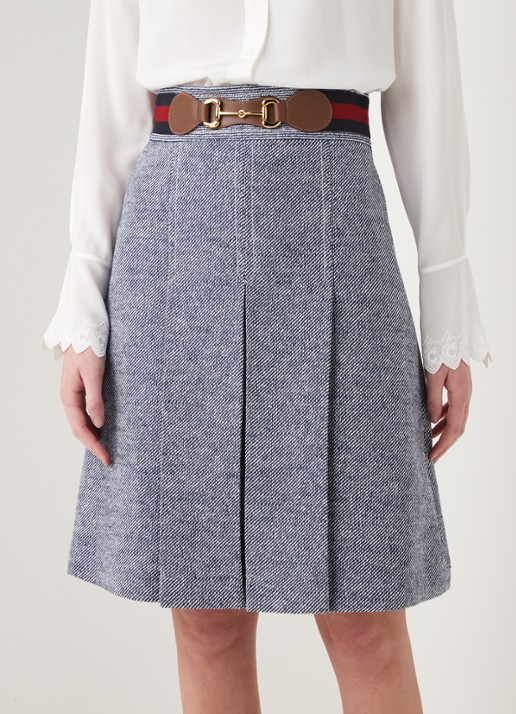Gucci Mini plooirok van bouclé met gesp - detail blauw