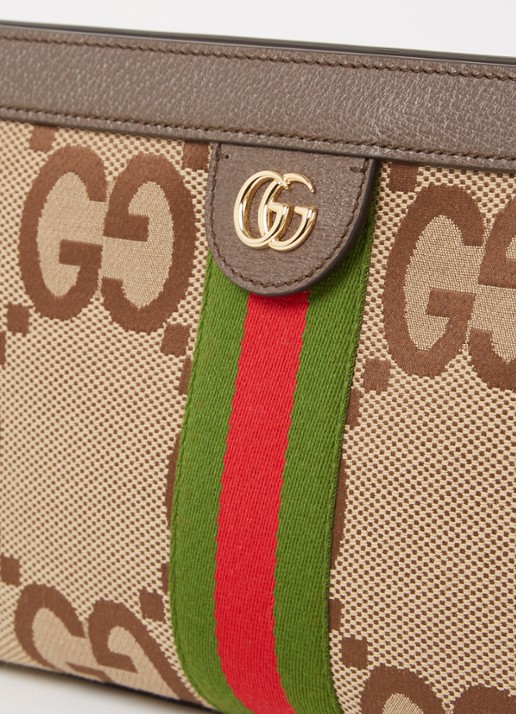 Gucci Ophidia Jumbo Small schoudertas van canvas met leren details - detail 6 lichtbruin