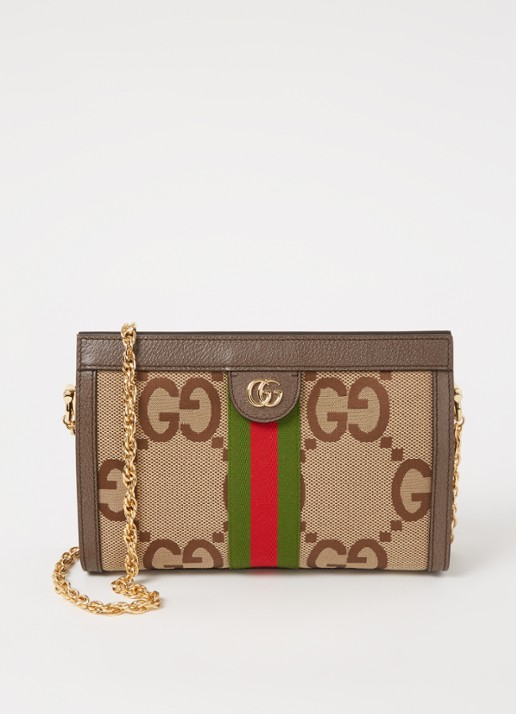 Gucci Ophidia Jumbo Small schoudertas van canvas met leren details - voorkant 2 lichtbruin