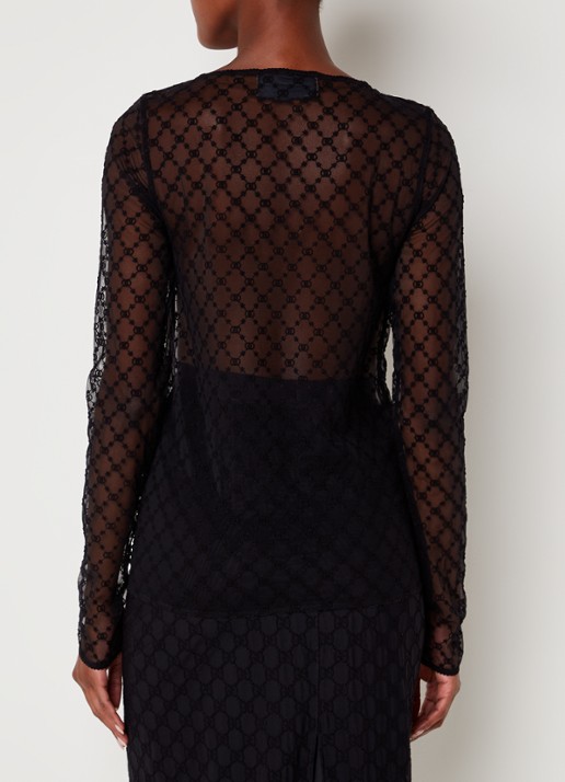 Gucci Semi-transparante top van mesh met logoprint - achterkant zwart