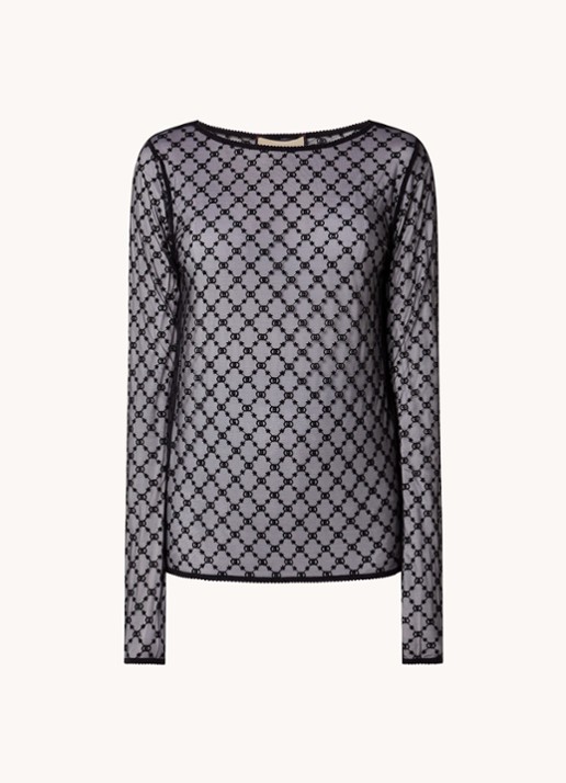 Gucci Semi-transparante top van mesh met logoprint - voorkant 3 zwart