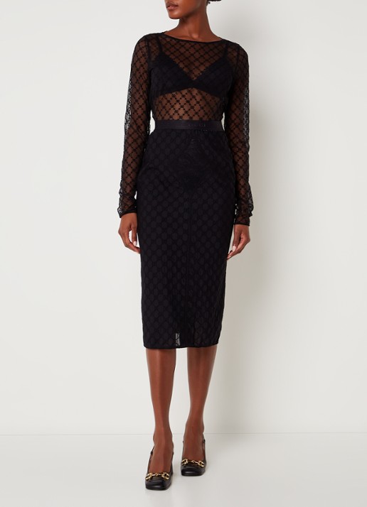 Gucci Semi-transparante top van mesh met logoprint - voorkant 4 zwart