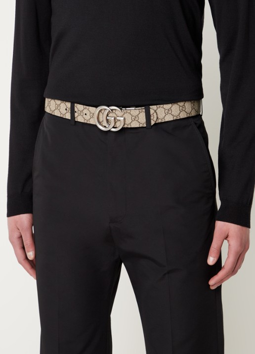 Gucci Supreme riem van leer met logoprint  - voorkant 3 bruin
