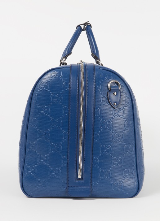 Gucci Weekendtas van leer met logoprint - detail 5 blauw