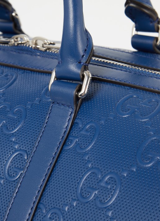 Gucci Weekendtas van leer met logoprint - detail 6 blauw