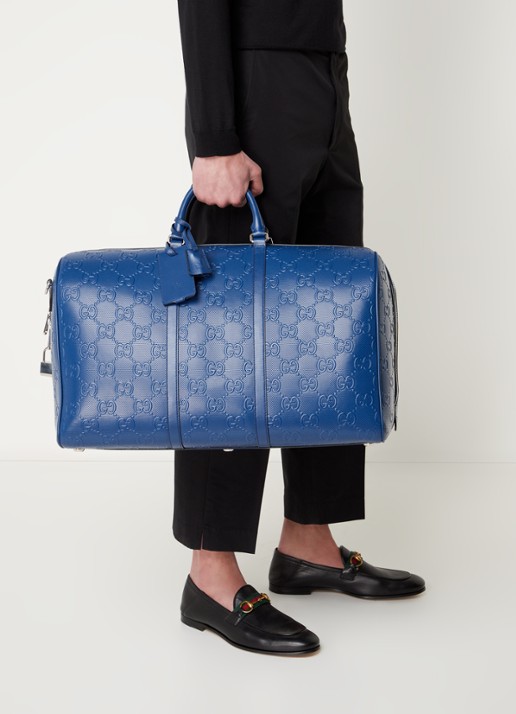 Gucci Weekendtas van leer met logoprint - voorkant 3 blauw