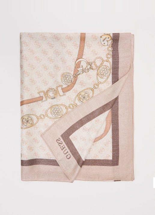 GUESS 4G sjaal met glitter 180 x 70 cm  - voorkant taupe