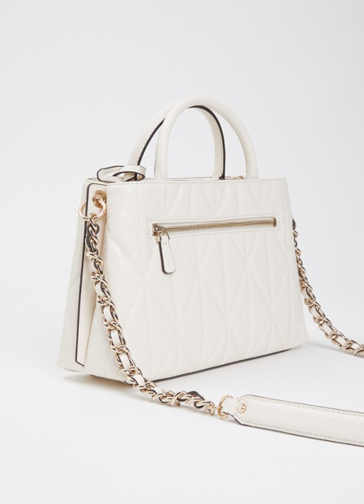 GUESS Aldina handtas met logoprint en afneembare schouderriem - achterkant gebroken wit