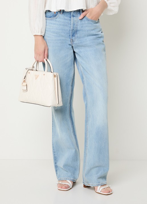 GUESS Aldina handtas met logoprint en afneembare schouderriem - voorkant 4 gebroken wit