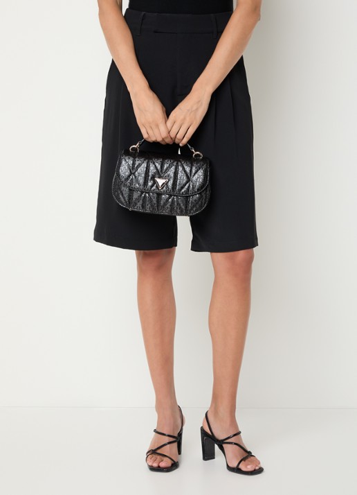 GUESS Aldina handtas met logoprint en afneembare schouderriem - voorkant 4 zwart