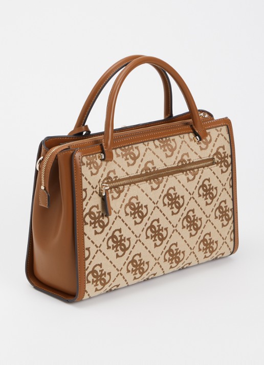 GUESS Audrey handtas met logoprint en afneembare schouderriem - achterkant beige
