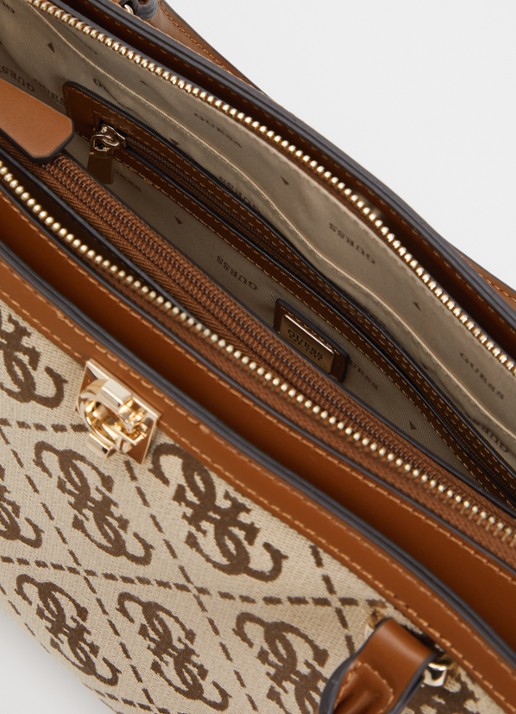 GUESS Audrey handtas met logoprint en afneembare schouderriem - detail 3 beige