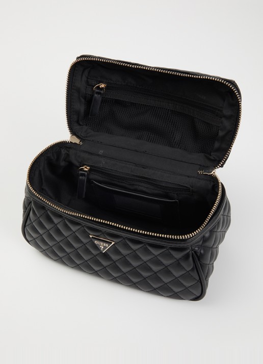 GUESS Beautycase met quilt patroon - voorkant 2 zwart