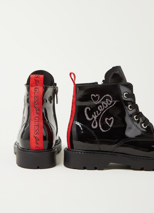 GUESS Biker boot met logo en lak finish - detail zwart