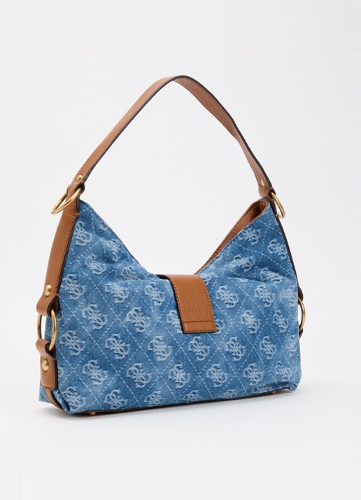 GUESS Camden Large schoudertas van denim met logoprint - achterkant 4 staalblauw