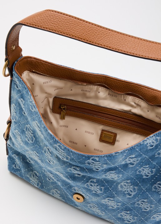 GUESS Camden Large schoudertas van denim met logoprint - detail staalblauw