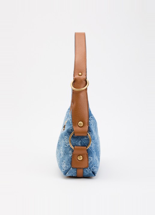 GUESS Camden Large schoudertas van denim met logoprint - detail 2 staalblauw