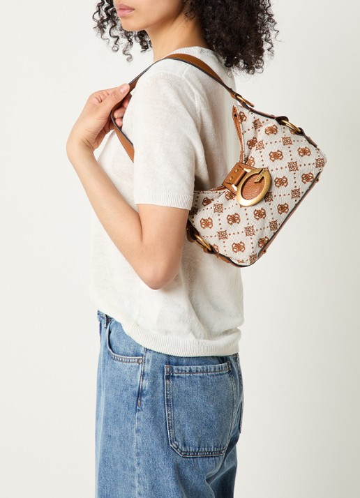 GUESS Camden Mini schoudertas met logoprint - voorkant 2 cognac