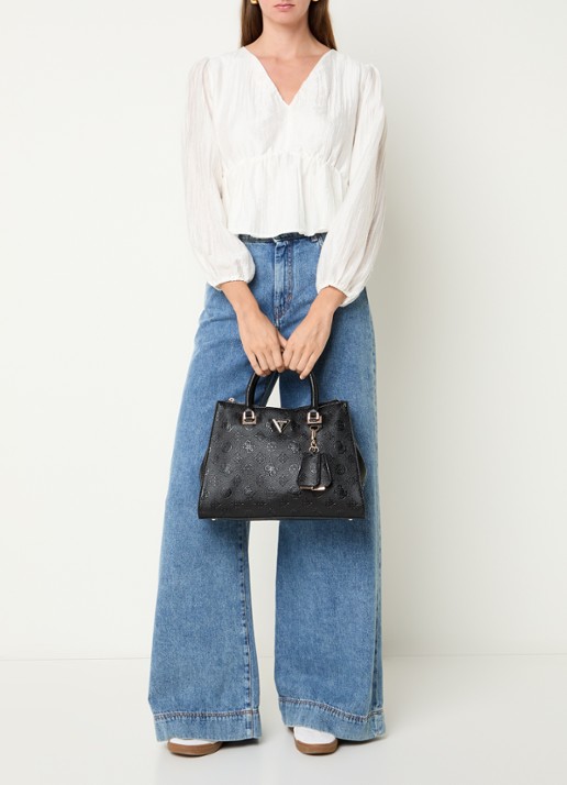 GUESS Cresidia handtas met logo en afneembare schouderriem - voorkant 7 zwart