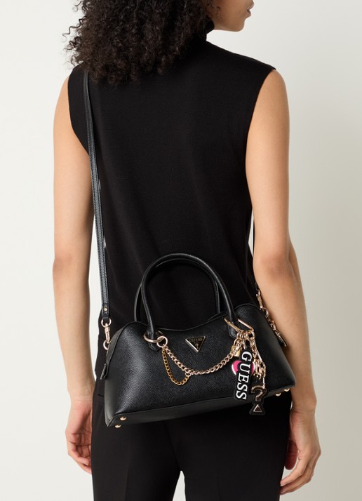 GUESS Davina Charms handtas met afneembare schouderriem en tasbedel - voorkant 6 zwart